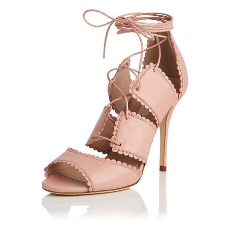 Bionda Castana x L.K.Bennett Jerry Pink Leather Sandals – stylish high heels – pastel pink shoes – ankle ties - flipped