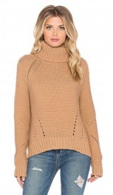 JOE’S JEANS Akasha Sweater in tan – as worn by Emma Roberts out in Los Angeles, 31 January 2016. Celebrity street style | Casual fashion | what celebrities wear | roll neck sweaters | high neck jumpers | knitwear