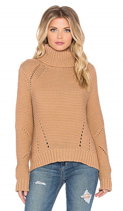 JOE’S JEANS Akasha Sweater in tan – as worn by Emma Roberts out in Los Angeles, 31 January 2016. Celebrity street style | Casual fashion | what celebrities wear | roll neck sweaters | high neck jumpers | knitwear