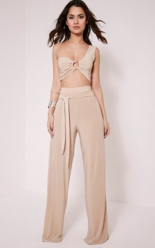 stone tie front trousers ~ going out fashion ~ evening sets ~ party fashion ~ wide leg pants ~ follow the trend ~ pretty little thing ~ kassia - flipped