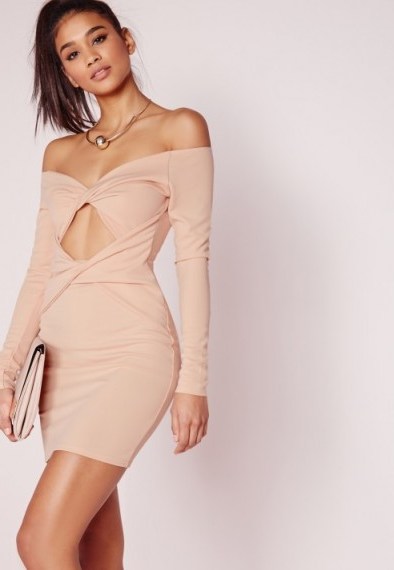 Affordable evening luxe…Missguided nude long sleeve cut out bodycon dress – luxury looks – on-trend party dresses - flipped
