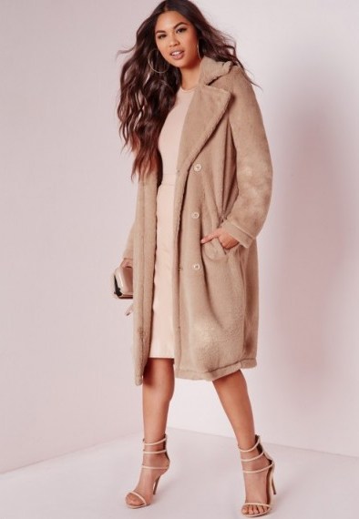 Luxe style…Missguided camel longline double breasted teddy fur coat – winter coats – luxury looking fashion – chic outerwear - flipped