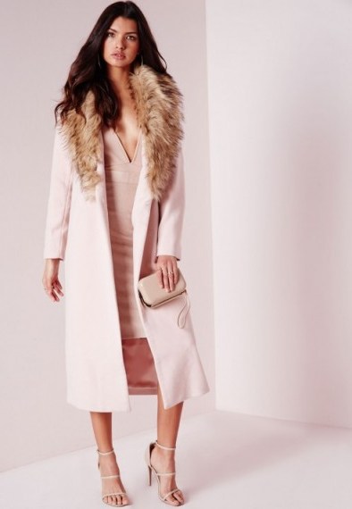 Missguided blush pink longline wool coat with faux fur collar – long winter coats – luxury looks – luxe style fashion – warm outerwear - flipped