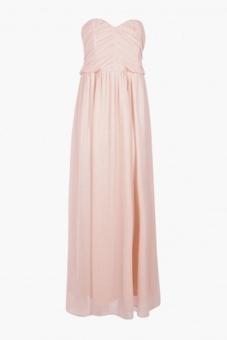 boohoo.com Maya pleated chiffon bandeau maxi dress. Blush tones ~ long pale pink gowns ~ party dresses ~ occasion fashion ~ strapless style - flipped