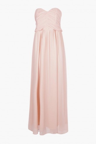 boohoo.com Maya pleated chiffon bandeau maxi dress. Blush tones ~ long pale pink gowns ~ party dresses ~ occasion fashion ~ strapless style