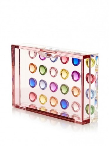 MARY KATRANTZOU Multicoloured polka-dots acrylic box clutch – clear evening bags – colourful handbags – occasion accessories – designer fashion - flipped