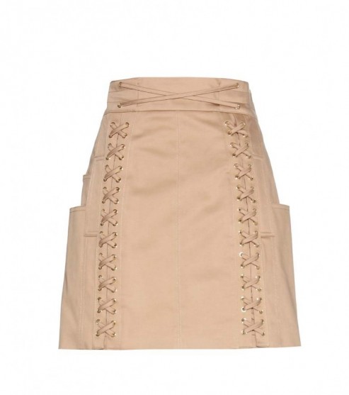 BALMAIN Cotton miniskirt – beige tones – front lace design – casual luxe – spring fashion – designer clothing