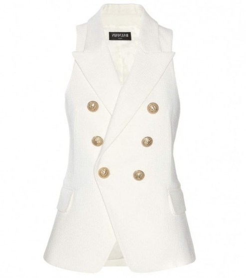 BALMAIN Cotton tweed waistcoat – white waistcoats – luxe style fashion – designer clothes - flipped