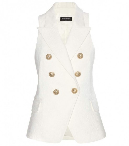 BALMAIN Cotton tweed waistcoat – white waistcoats – luxe style fashion – designer clothes