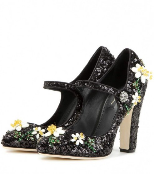 DOLCE & GABBANA Embellished Mary Jane pumps ~ floral embellishments ~ designer Mary Janes ~ luxury high heels ~ luxe style footwear - flipped
