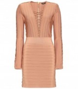 BALMAIN Lace-up bandage dress – designer dresses – lace up front – bodycon – luxe style – luxury fashion – occasion – tan tones