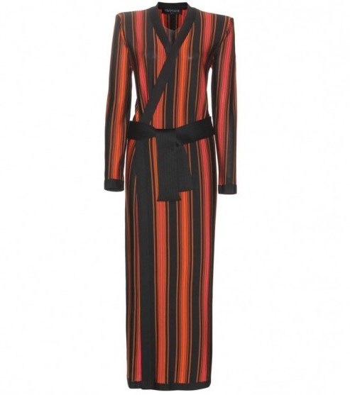 RUNWAY BALMAIN Striped longline cardigan – as worn by Fergie out in London, 30 January 2016. Celebrity fashion | star style | designer clothing | long cardigans - flipped