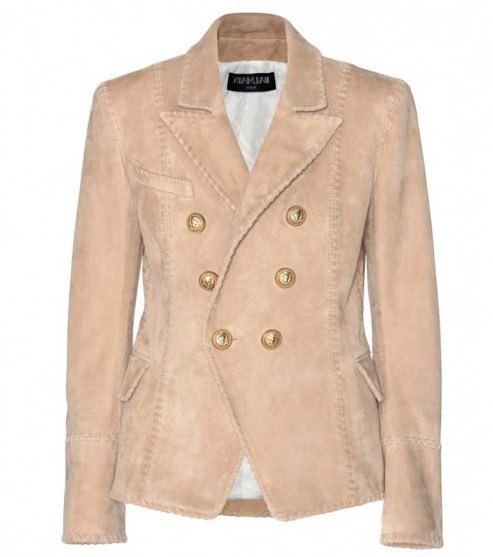 BALMAIN Suede blazer – designer fashion – neutral toned blazers – casual luxe – luxury jackets - flipped