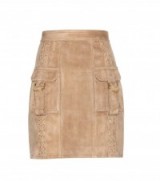 BALMAIN Suede miniskirt – light brown tones – luxe style skirts – designer fashion – front cargo pockets – luxury clothes