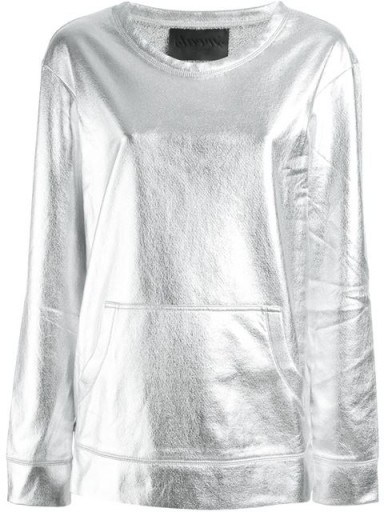 Norma Kamali metallic sweatshirt ~ silver metallics ~ casual luxe ~ designer tops - flipped