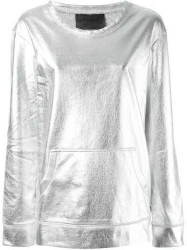 Norma Kamali metallic sweatshirt ~ silver metallics ~ casual luxe ~ designer tops