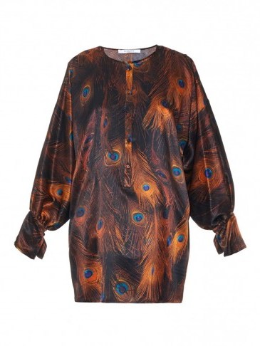 GIVENCHY Peacock-print satin blouse ~ oversized tops ~ baggy blouses ~ designer fashion - flipped
