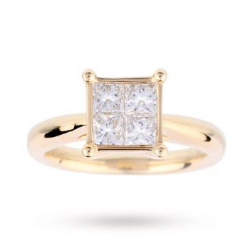 GOLDSMITHS – Princess Cut 1.00 Carat Total Weight Invisible Set Diamond Ring Set in 18 Carat Yellow Gold. Square shaped diamonds | diamond rings | engagement jewellery - flipped