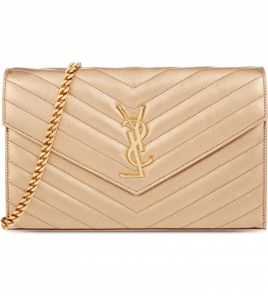 SAINT LAURENT Monogrammed quilted leather metallic clutch ~ metallics ~ rose gold bags ~ luxe handbags - flipped