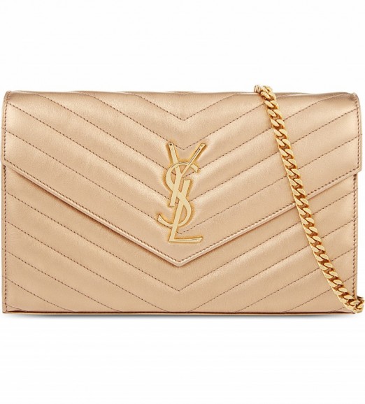 SAINT LAURENT Monogrammed quilted leather metallic clutch ~ metallics ~ rose gold bags ~ luxe handbags