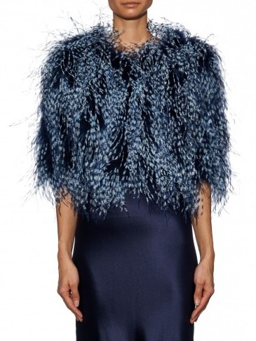 MARY KATRANTZOU Spike feather cropped jacket – blue feathers – chic evening wear – occasion jackets – luxury designer fashion – luxe looks - flipped