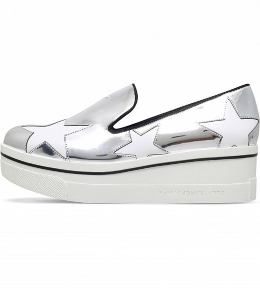 STELLA MCCARTNEY Binx star-detail metallic flatforms ~ silver flatform ~ metallics ~ casual luxe ~ designer shoes - flipped