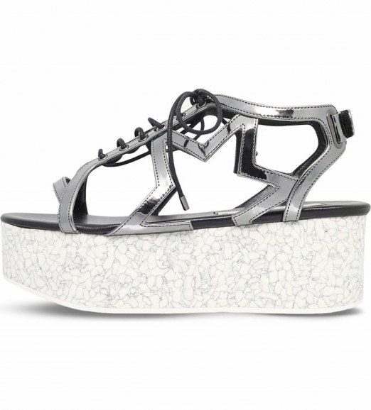 STELLA MCCARTNEY Lucy metallic faux-leather flatform sandals ~ metallics ~ gunmetal ~ flatforms ~ spring / summer shoes - flipped
