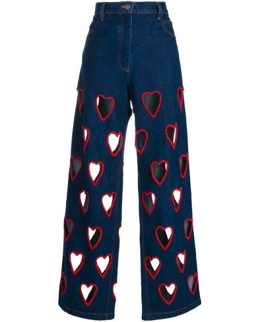 ASHISH Cut-Out Heart Flared Jeans ~ dark blue denim ~ retro style ~ hearts ~ designer fashion - flipped