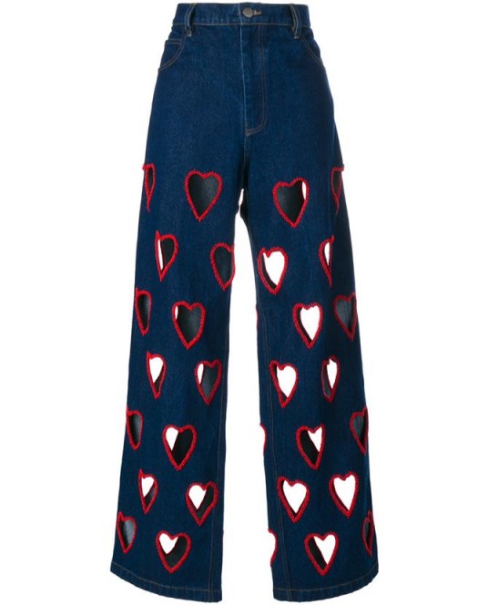 ASHISH Cut-Out Heart Flared Jeans ~ dark blue denim ~ retro style ~ hearts ~ designer fashion