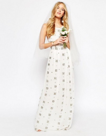 ASOS BRIDAL All Over Embellished Cami Maxi Dress white. Laid back summer wedding – spring bride – affordable wedding dresses – occasion gowns - flipped