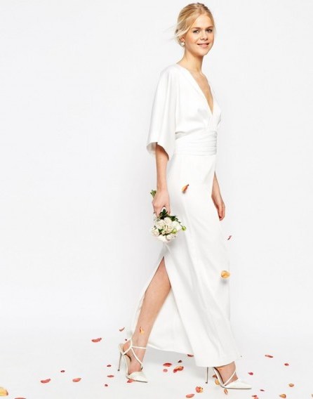 Love this elegant look…ASOS BRIDAL Kimono Deep V Fishtail Maxi Dress White – affordable wedding dresses – bridal gowns – special day - flipped