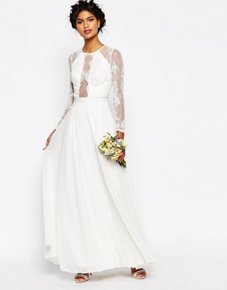love this affordable wedding dress…so pretty for a laid-back feminine look. ASOS BRIDAL Lace Panelled Maxi Dress White. Occasion dresses – special day – bridal gowns - flipped