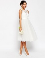ASOS BRIDAL Lace Sweetheart Tutu Midi Dress white. fit and flare – short style wedding dresses