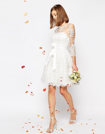 ASOS BRIDAL Long Sleeve Lace Mini Dress white. Short wedding dresses ...