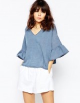 ASOS Denim Frill Sleeve Angel Top. Spring/Summer tops | casual fashion