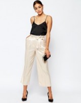 ASOS Premium Satin Culotte Suit Trouser in cream. Silky trousers | wide leg | loose fit | slinky pants
