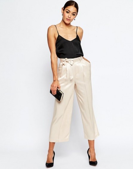ASOS Premium Satin Culotte Suit Trouser in cream. Silky trousers | wide leg | loose fit | slinky pants - flipped