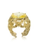BERNARD DELETTREZ Bronze Dome Ring w/Butterflies and Yellow Cubic Zirconia ~ bling rings ~ designer fashion jewellery