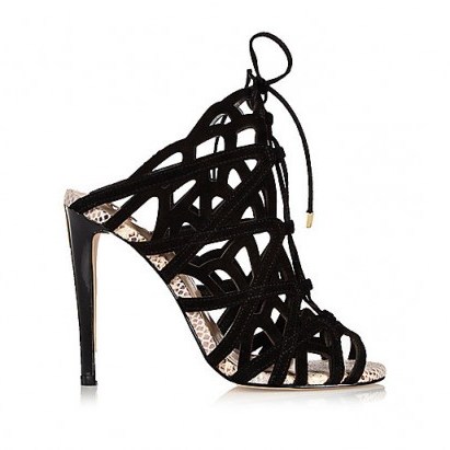 River Island Black caged tie-up heels. Party shoes – evening high heels - flipped