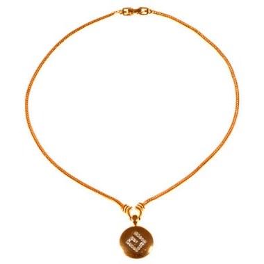 Alice Joseph Vintage 1980s Givenchy Gold Plated Diamante Logo Pendant. Retro designer pendants – 80s necklaces – diamante fashion jewellery – costume jewelry - flipped
