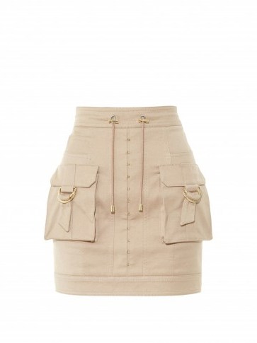 Cargo-pocket drawstring mini skirt ~ Balmain ~ skirts ~ beige - flipped
