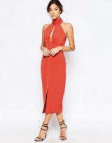 C/meo Collective Stolen Midi Dress in Rust. Plunge front | keyhole | plunging neckline