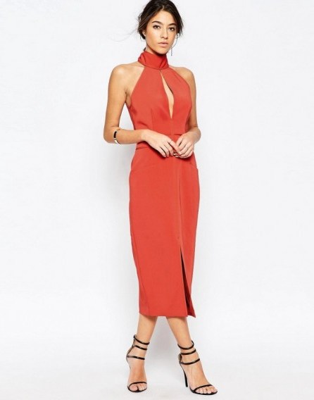 C/meo Collective Stolen Midi Dress in Rust. Plunge front | keyhole | plunging neckline - flipped