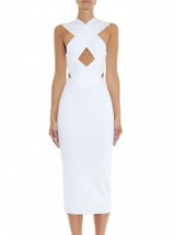 BALMAIN Crossover cutaway stretch-knit midi dress in white ~ dresses ~ occasion