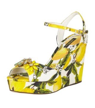 Dolce & Gabbana Dotty Sand 115 Wedge Sandal ~ yellow sandals ~ lemon print shoes ~ high heel wedges ~ jewel embellished ~ summer luxe ~ love Italy ~ Italian fashion - flipped