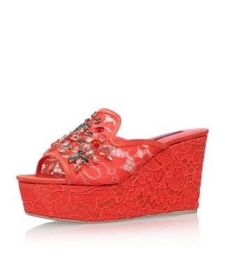 Dolce & Gabbana Martina Wedge Slide ~ red lace sandals ~ high heel wedges ~ jewel embellished ~ summer shoes ~ luxe ~ love Italy ~ Italian fashion - flipped