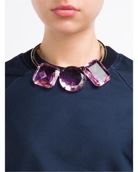 DRIES VAN NOTEN Crystal Embellished Necklace ~ large pink crystals ~ designer fashion necklaces - flipped