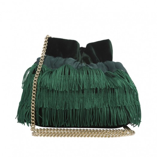 Bionda Castana – Estella Vintage Emerald Green Velvet Fringe Micro-Bag. Fringed bags – luxury handbags – chic accessories
