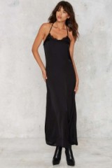 Full Force Satin Maxi Dress – long black satin dresses – slip style – party fashion – going out & glamorous