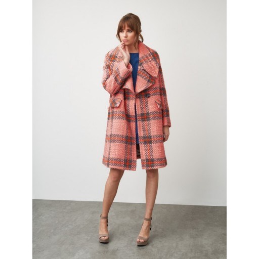 GRACE & OLIVER Pink Elsbeth Coat – vintage style – check coats – wool blend - flipped